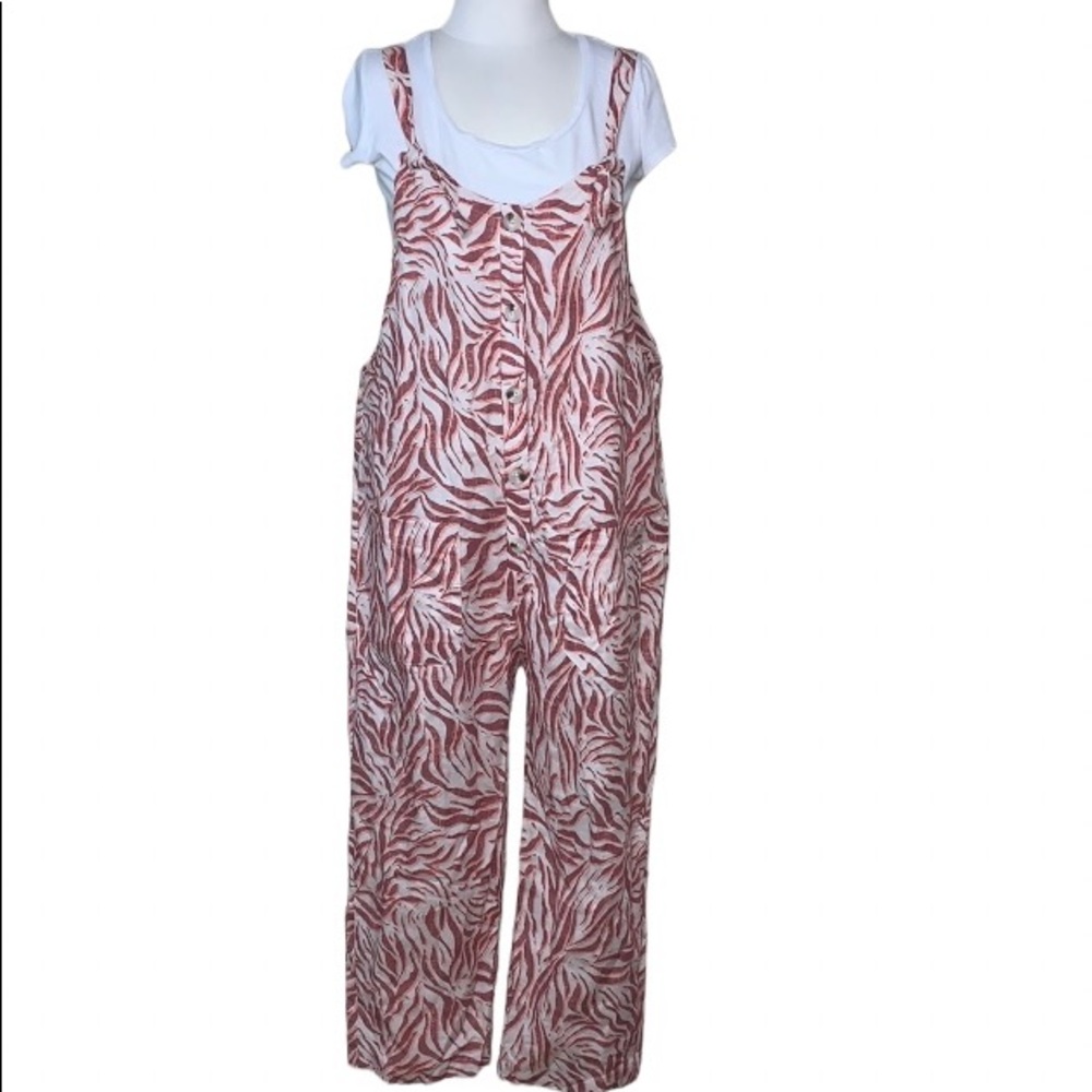 Anthropologie Red & White Patterned Linen Jumpsuit